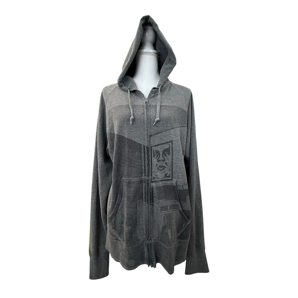 OBEY Y2K Andre Face Graphic Gray Full Zip Hoodie Sweatshirt XL Streetwear